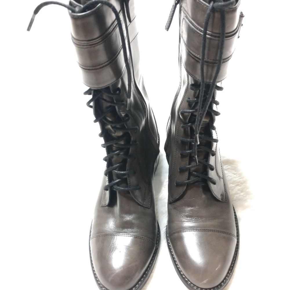 Cole Haan Nike Air Grey Leather Combat Boots - Picture 3 of 7